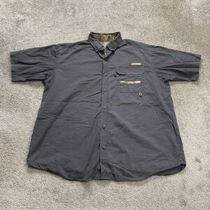 Columbia PHG Shirt Mens Gray Short Sleeve Collared Cotton Outdoor Casual Hunting